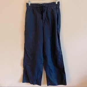 GAP Navy Paperbag Waist High Rise Cropped Linen Blend Wide Leg Pants
